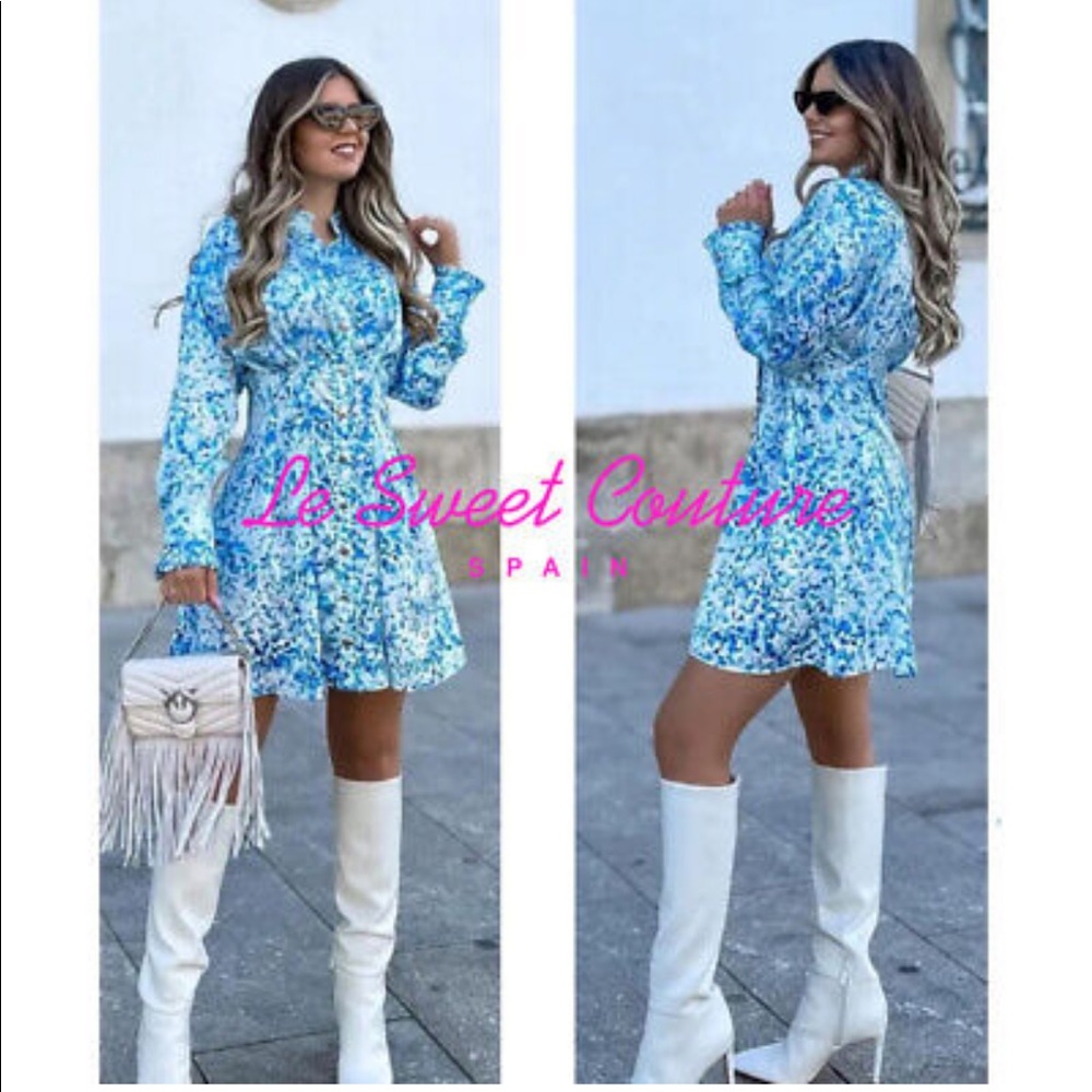 ZARA BLUE WATERCOLOR PRINTED SHIRT DRESS